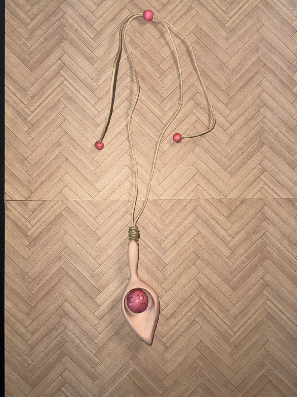 Handcrafted Pink Wooden Pendant Necklace